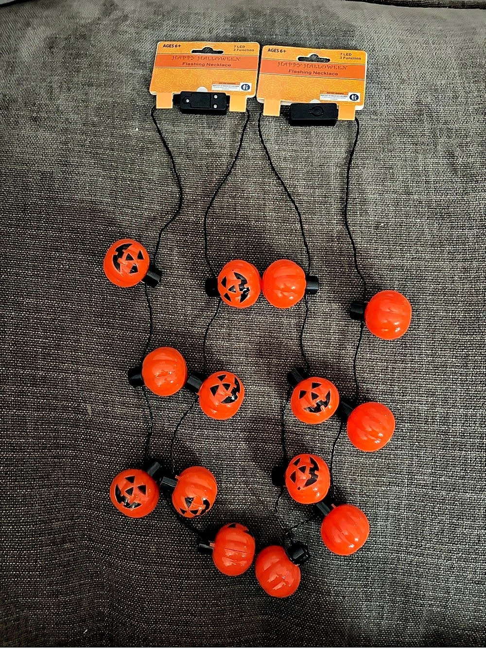 *SET OF 2 *Happy Halloween Flashing Necklace Orange & Black